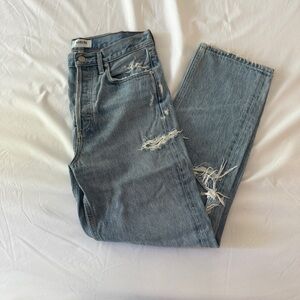 Agolde 90s Pinch Waist High Waisted Baggy Straight Leg Ripped Jeans